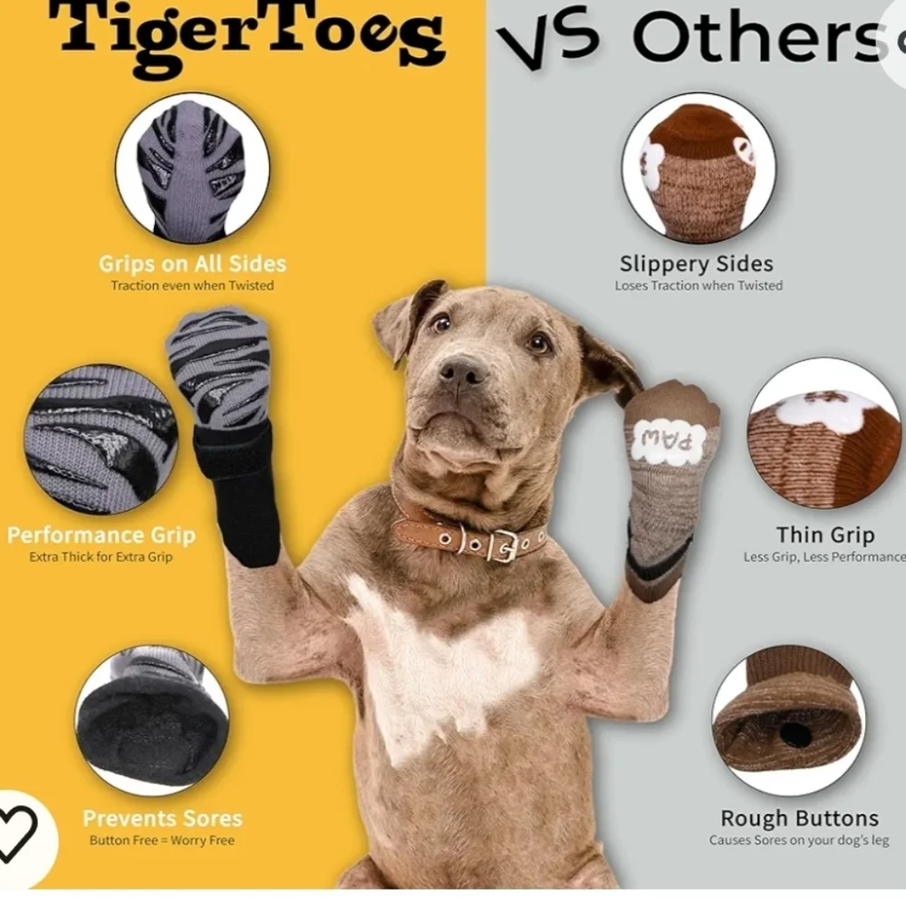 Non-Slip Dog‎ Socks for Hardwood Floors - Extra-Thick Grip paw protection SZ M